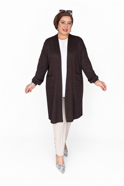 Women's Large Size Metal Buckle Honeycomb Cardigan