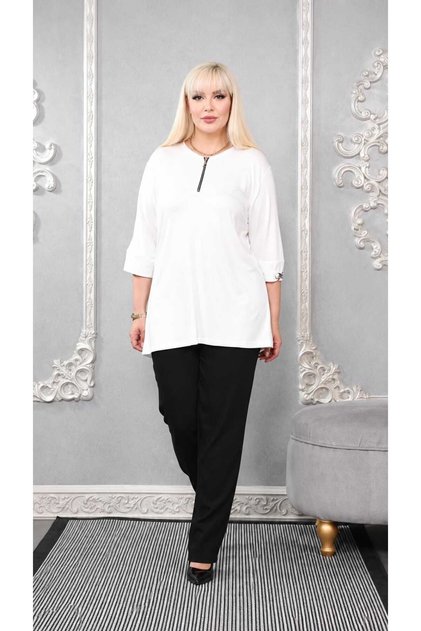 Plus Size Stylish Casual T-Shirt / T-Shirt with Zipper and Buckle Detail