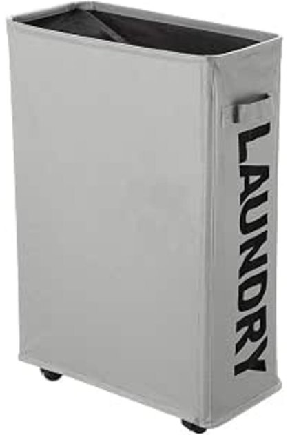 Slim Rolling Laundry Basket with wheel, Rectangle Storage Hamper - Thin Laundry Basket Corner Fittab