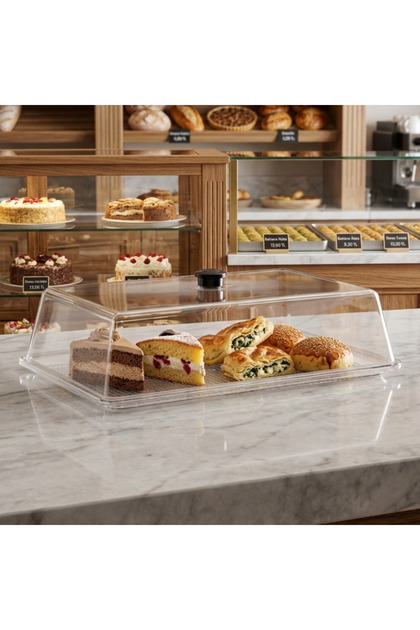 Polycarbonate Unbreakable Fanus & Tray Set 410 X 260 mm with Transparent Tray – Service, Presentation, Cake, Pastry and Dessert Fanus
