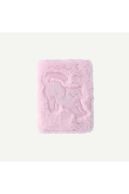 Sevimli Kedi Desenli Peluş Pembe Defter