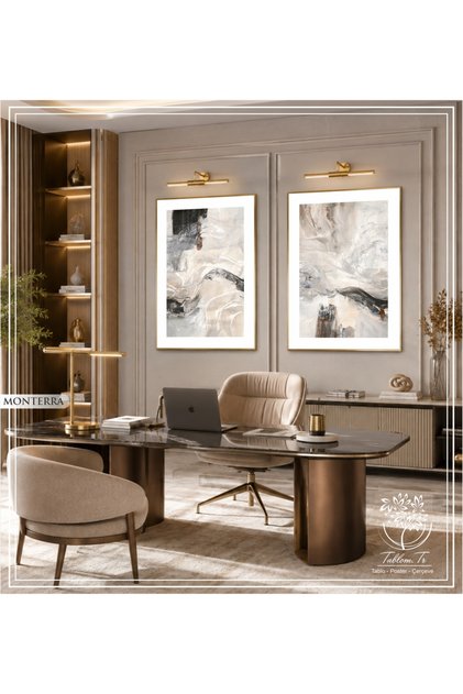 Monterra - Dijital Baskılı Gold Metal Çerçeveli Gerçek Camlı 2'li Dekoratif Tablo