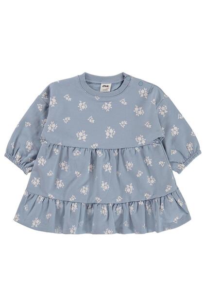Floral Print Basic 6-18 Months Dress - Blue