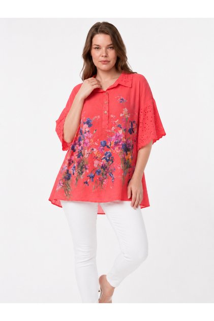 Women's Scalloped Bat Sleeve Loose Fit Italian Style Shirt Collar Tunic