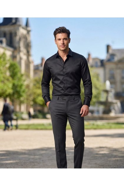 Men's Regular Long Sleeve Plain Cotton Satin Premium Office Shirt