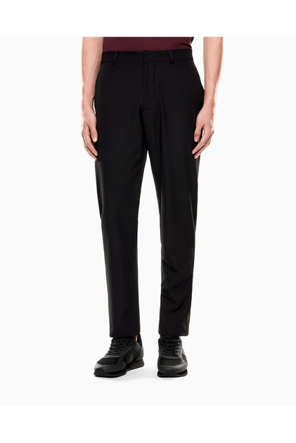 Men's Regular Waist Woven Fabric Shrinkable Leg Black Trousers