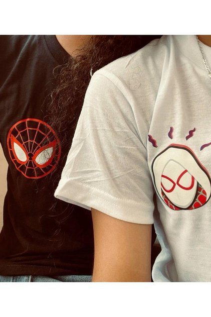 Miles Morales Gwen Stacy Mask Detailed Couple T-Shirt Set - 2-Piece Unisex Oversize T-Shirts