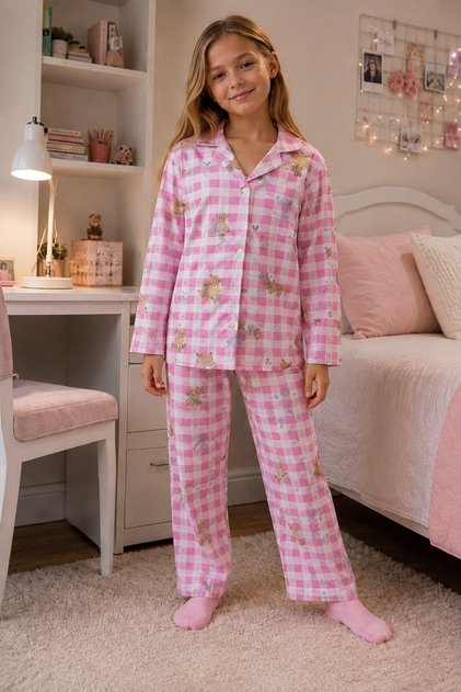 Girl's Family Size Cotton Patterned Pajama Set Tkm1023