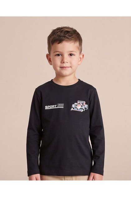 Boy Black Car Print Long Sleeve T Shirt