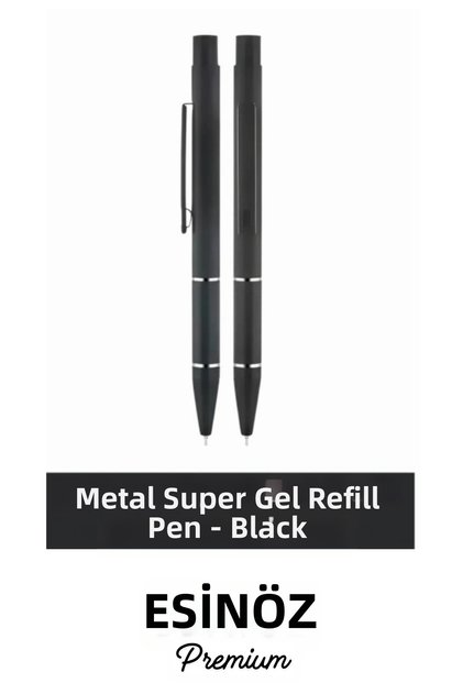 # Kalem Metal Super Gel Refill Pen Blue Black Ink Gel Pen Matte Black Metal Body Fluent Writing Blue Signature and Office Pen Tactical Design Push-Click Metal Blue Black Pen Gift Custom Design
