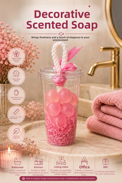 Pink Decorative Scented Soap Cup Arrangement Ambient Fragrance Stylish Design Bathroom Office Living Room Decor