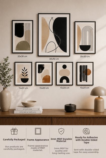 7-Piece Frame-Looking Matisse Painting Set | Bohemian Abstract Modern | Nordic Minimalist | Boho Living Room, Office, Kitchen and Study Room Wall Decor