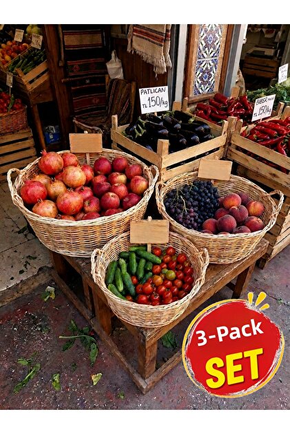3-Piece Wicker Display Shelf, Vegetable Basket, Deli Display Basket