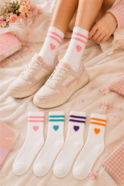 Women's 4-Piece Bamboo Stitch-Free Heart College Socks