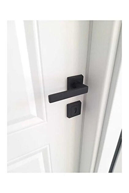 Room Door Handle with Square Badge in Matte Black Color (1 Set = 2 Door Handles and 2 Bottom Badges)