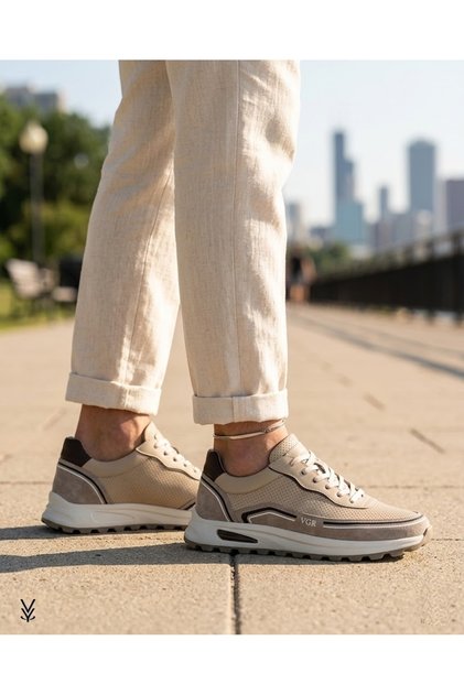 Men's Leather Casual Sports Shoes /Genuine Leather Orthopedic Light Sole/ 2026 Men's Collection/Beige, Light Gray, Black/ Vyg26Y-M684