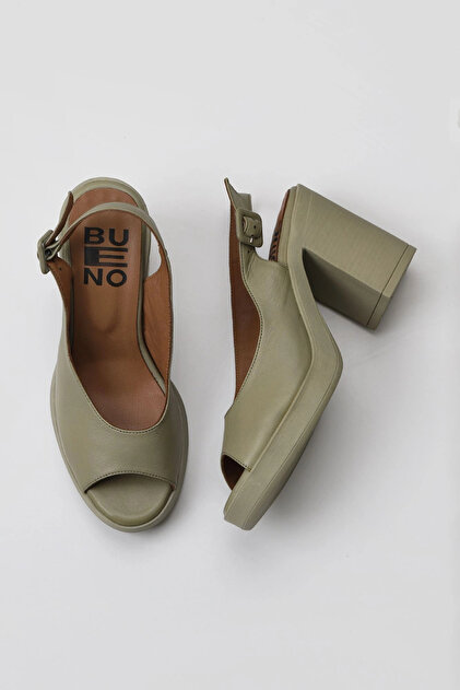 Khaki Leather Women's Heels Sandals 01Wy12300