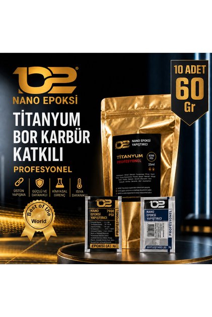 102 Nano Epoksi 10 Adet Kullanım Yüksek Isıya Dayanıklı (180°C)titanyum (ŞEFFAF) Bor Karbür Karışık