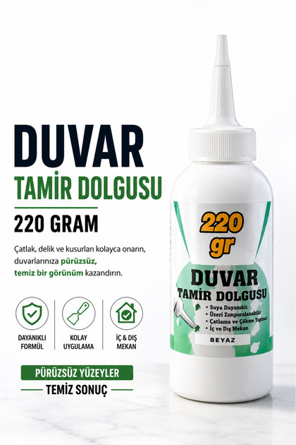 Pratik Duvar Çatlak Delik Giderici Tamir Dolgusu ( 220 gr ) Beyaz Macun Boşluk Doldurucu Onarıcı