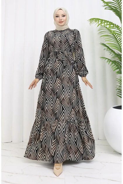 Viscose Fabric Patterned Dress 4074-02 Black