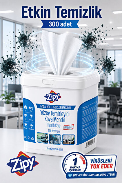 zipy Alkol İçerikli Yüzey Temizleyici Islak Kova Mendil 300 Yaprak