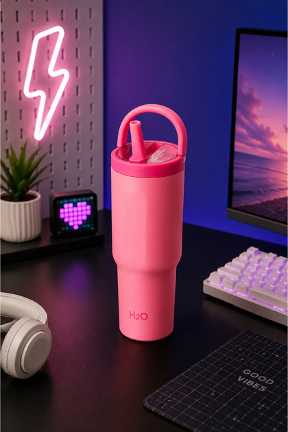 Thermos Mug Cup with Straw Stainless Steel 960 ml |   Pink