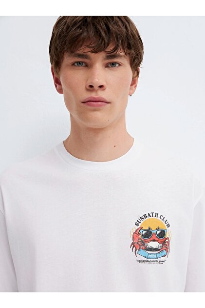 Mavi M0613386 Yengeç Baskılı Tişört Erkek T-Shirt BEYAZ - Fiyatı