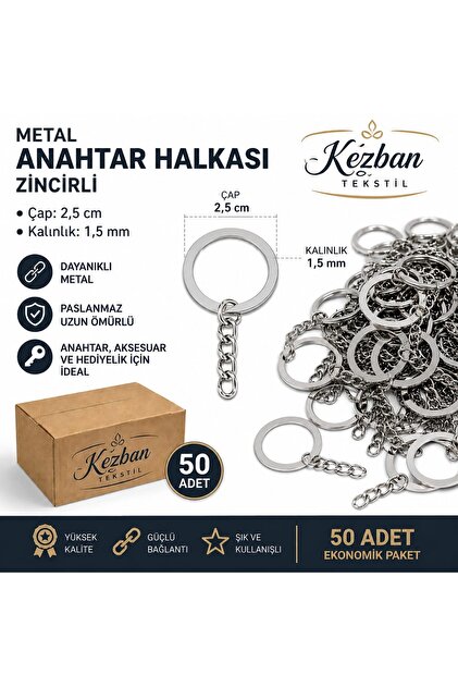 Keychain Ring with Chain 2.5 Cm 50 Pieces