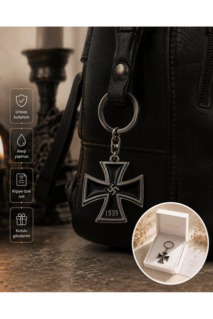 Siyah 1939 Demir Haç Madalyası Figürlü Unisex Anahtarlık – Antik, Gotik ve Koleksiyon Tasarım