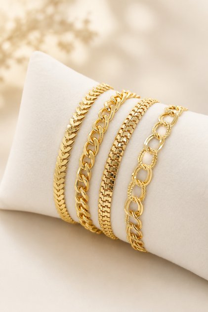 Colorfast Gold Color 4-Piece Milky Way Detail Women's Bracelet Set