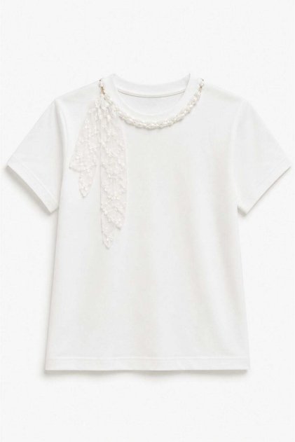 Dantelli Fularlı Ms T-shirt Ekru
