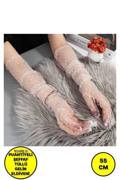 Tall White Polka Dot Adult Tulle Gloves Bridal Tulle Gloves 55 cm