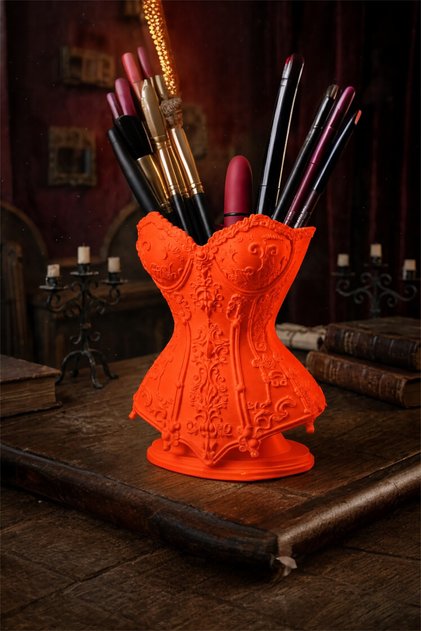 Decorative Makeup Brush Holder Organizer Pen Holder with Corset Design 14.5 cm