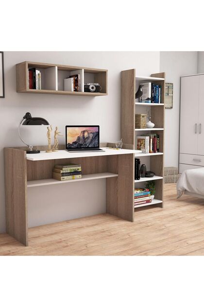 U7020 Hürrem Kitaplık Ve Raflı Çalışma Masası Ceviz/beyaz