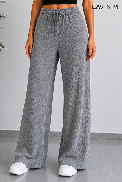 Pantaloni Palazzo de vară din țesătură elastică, cu talie elastică, pentru femei