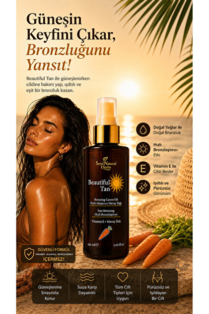 Healthy Beauty コーヒ、きなこ Seed Natural Herbs Hızlı Bronzlaştırıcı Havuç Özlü Güneş Yağı 150