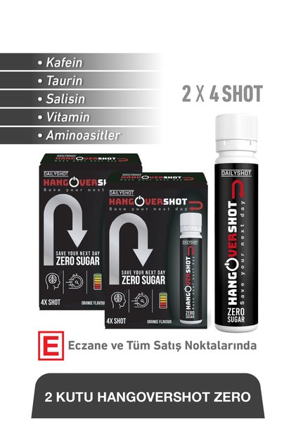 Hangovershot Zero Caffeine, Taurine, Vitamins & Amino Acids Food Supplement Sugar-Free – 2X4 Shot