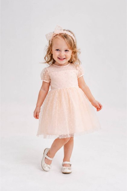 Bandage Heart Patterned Tulle Baby Girl Evening Dress with Bow Detail on the Back