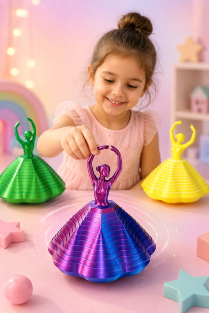 Balerin Oyuncak Kız Çocukları İçin Spiralli Fidget Oyuncak Prenses Figürlü Dönüşen Balerin Bebek Oyuncağı (1 Adet)
