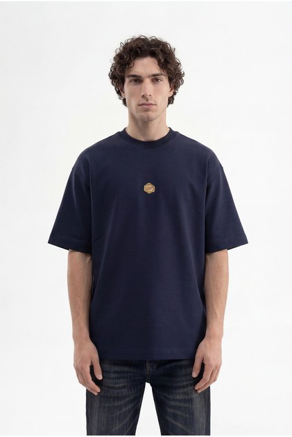 Men's Seal Printed Double Face Oversize T-Shirt Midnight Blue