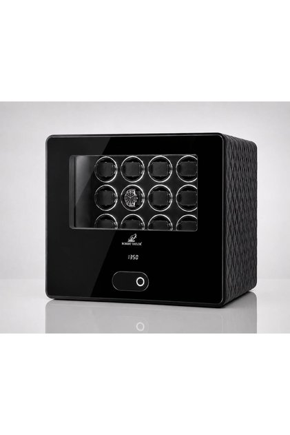 Watch Winder Signature Edition | 12 Slot Watch Winder Security Safe | With Fingerprint, Password, and Key Control | Ziynet with Drawers | Fireproof Steel Safe | Black / Alcantara Black