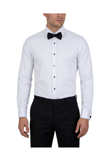 Men's White Classic Collar Tuxedo Shirt - Black Button-Down Set with Bow Tie and Cufflinks
