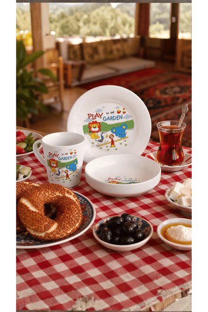 3 parça Bebek mama seti porselen çocuk yemek seti