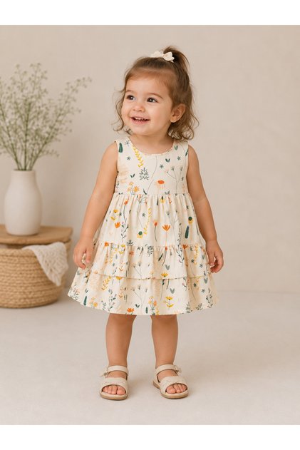 Sunflower Dress for Ages 01-04 - Cream