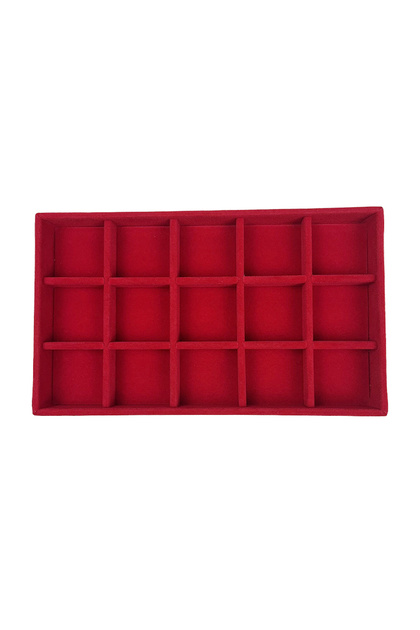 15 grid tray red 1PC, Flocking Jewelry Box Jewelry Tray, Color: Red