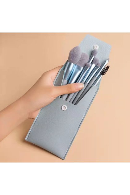 blue with bag 8Pcs Mini Macaron Soft Makeup Brushes Set, Portable Beginner Beauty Tools for Blush Ey