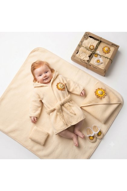 100% Organic Baby Girl 4-Piece Luxury Bathrobe Set