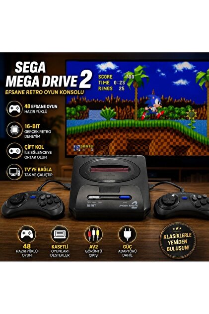 Mega Drive 2 48 Oyunlu Efsane Retro Oyun Konsolu 16-Bit Çift Kol