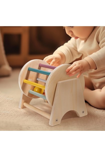 Rolling drum Montessori Infant Wooden Toys Coin Ball Busy Drum Baby Teaching Aid Gifts Color Shape C