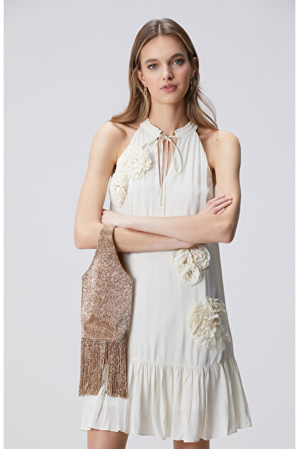 Bronz Boncuk İşlemeli Kadın Clutch